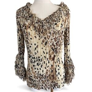 Y2K AGORA Fringe Trim Bell Sleeve Animal Print Top Mob Wife Indie Boho 90s Small